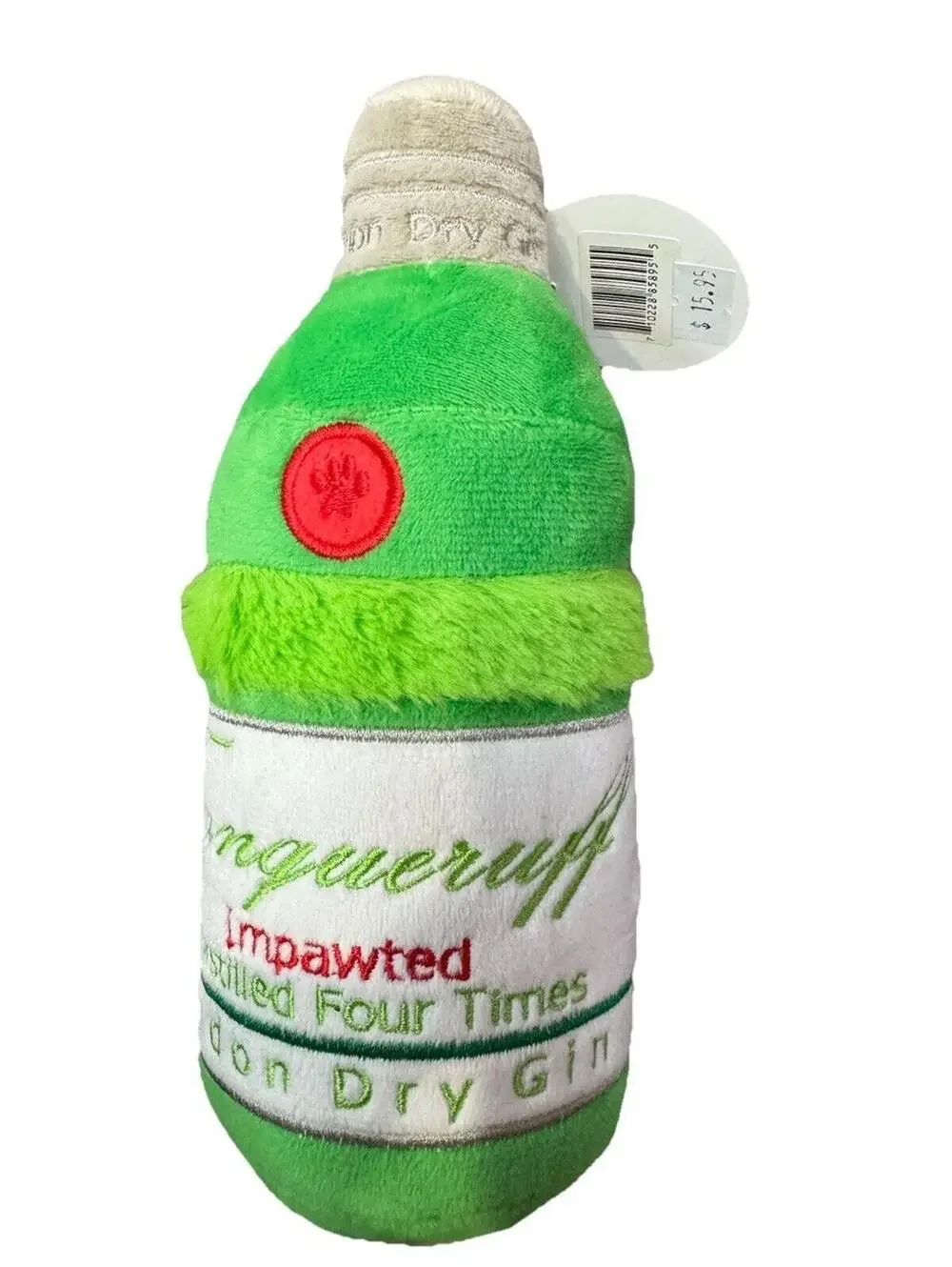(RGB1) Haute Diggity Dog Bongruff Gin Plush Dog Toy Squeaker Parody Bottle NWT